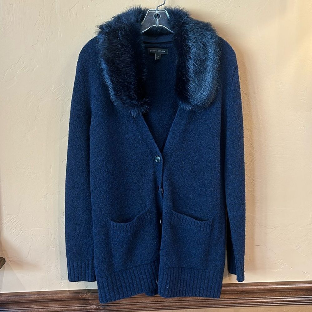 BANANA REPUBLIC fur collar cardigan